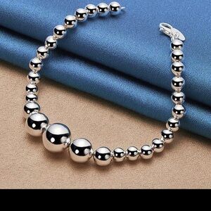Elegant Sterling Silver Beaded Bracelet 8” long